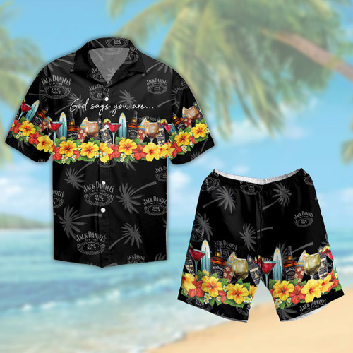 Summer Jack Daniels Hawaiian Shirt And Swim Trunks Set