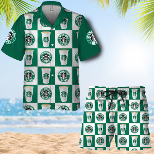 Starbucks Coffee Hawaiian Shirt And Swim Trunks Set