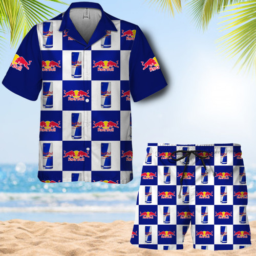 Red Bull Hawaiian Shirt And Swim Trunks Set