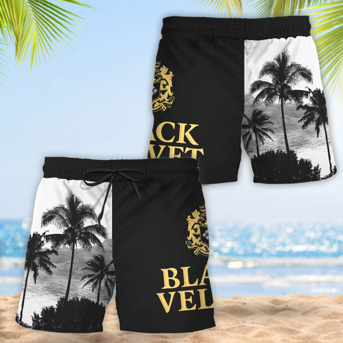 Tropical Palm Tree Black Velvet Swim Trunks