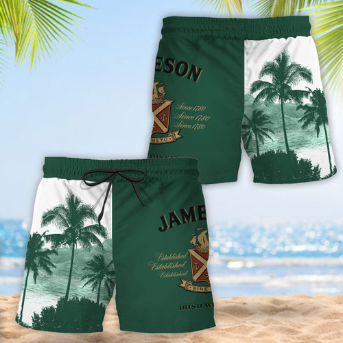 Tropical Palm Tree Jameson Whiskey Swim Trunks
