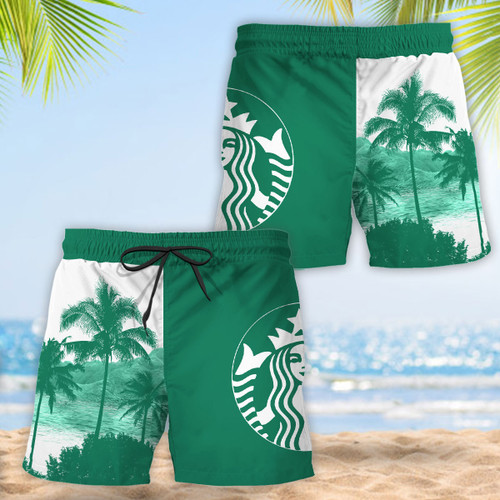 Tropical Palm Tree Starbucks Swim Trunks