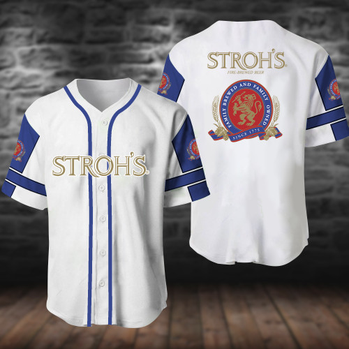 White Stroh's Beer Baseball Jersey