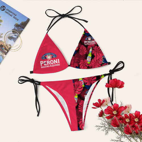 Red Peroni Nastro Azzurro Bikini Set Swimsuit Beach