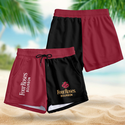 Red Black Four Roses Bourbon Women's Casual Shorts