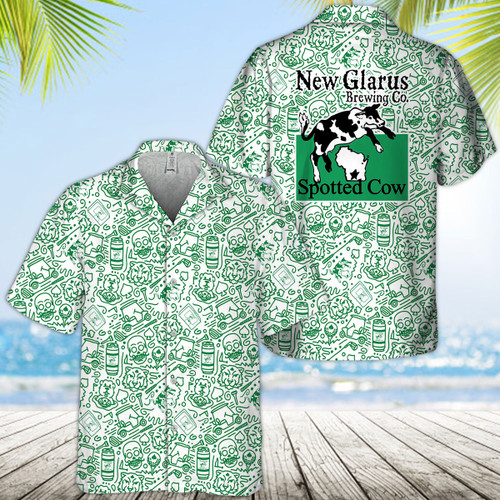 Green New Glarus Spotted Cow Hawaiian Shirt