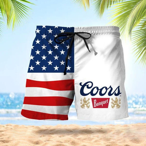 Vintage USA Flag Fourth Of July Coors Banquet Swim Trunks