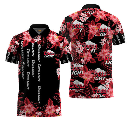 Coors Light Black and Red Floral Polo Shirt