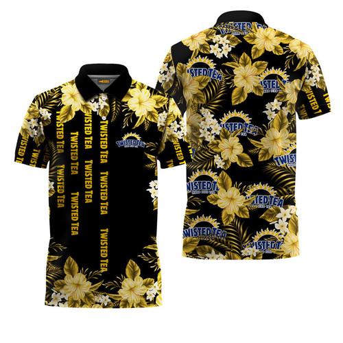 Twisted Tea Black and Yellow Floral Polo Shirt