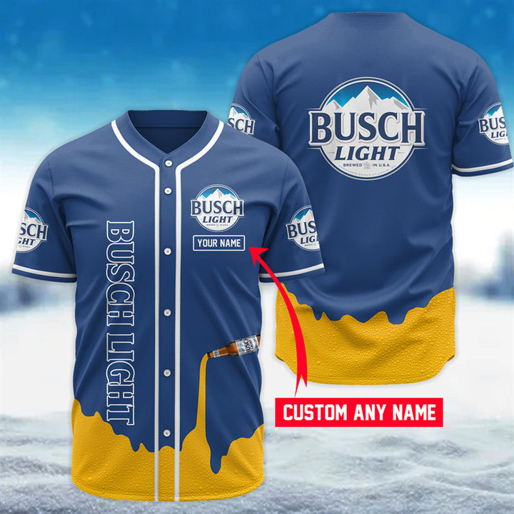 Customize Blue Yellow Busch Light Jersey Shirt