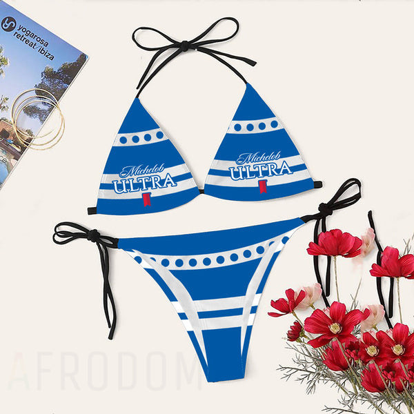 White Stripe Michelob ULTRA Bikini Set Swimsuit Jumpsuit Beach