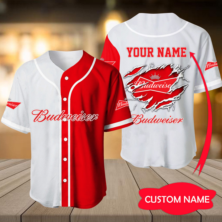Personalized White & Red Budweiser Jersey Shirt