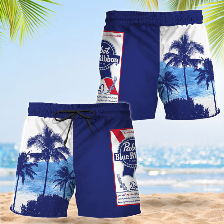 Tropical Palm Tree Pabst Blue Ribbon Hawaii Shorts