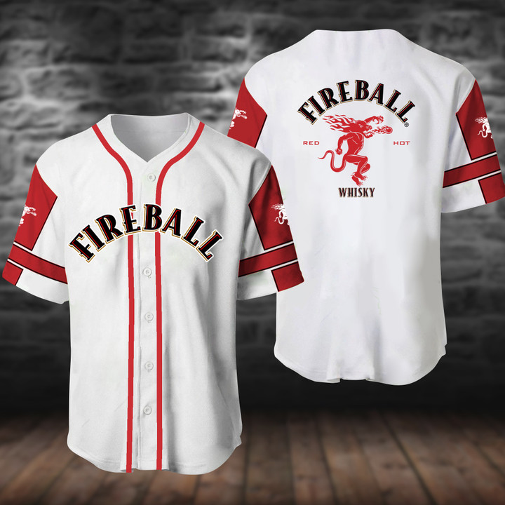 White Fireball Whiskey Baseball Jersey