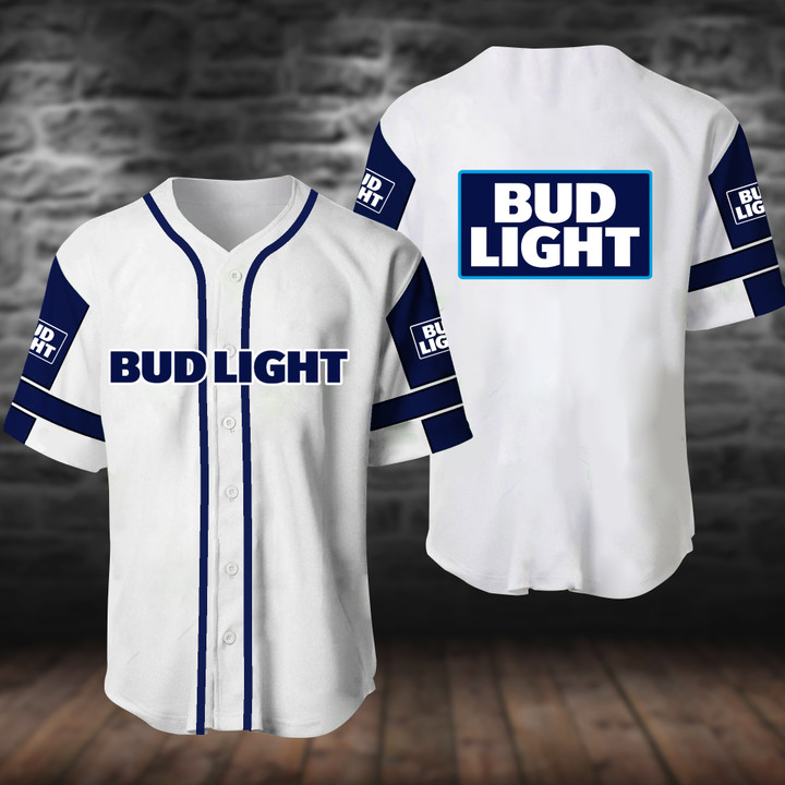 White Bud Light Baseball Jersey