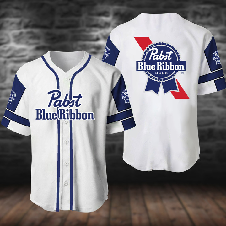 White Pabst Blue Ribbon Beer Baseball Jersey