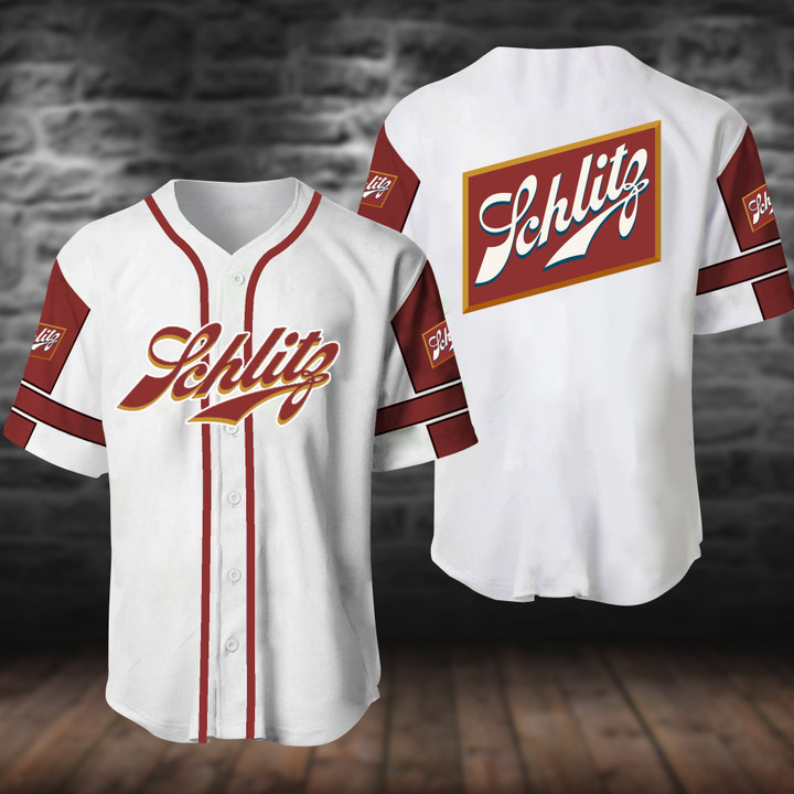 White Schlitz Beer Baseball Jersey