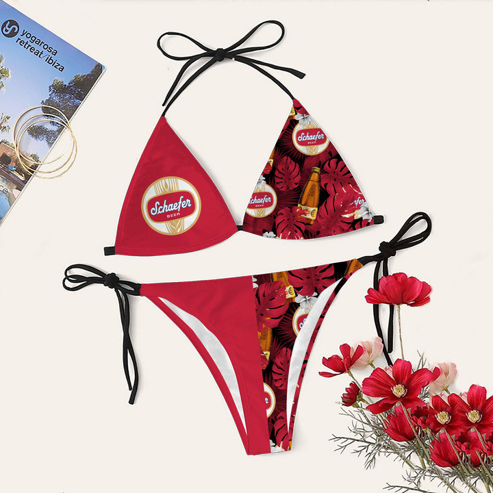 Red Schaefer Beer Bikini Set Swimsuit Beach