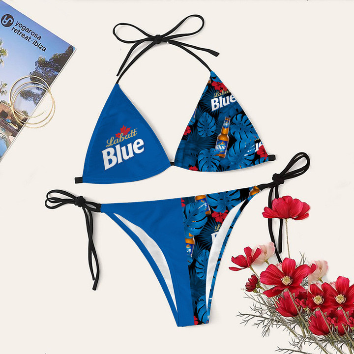 Monstera Deliciosa Labatt Blue Bikini Set Swimsuit Beach