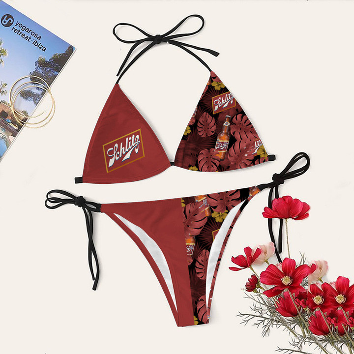 Red Schlitz Beer Bikini Set Swimsuit Beach