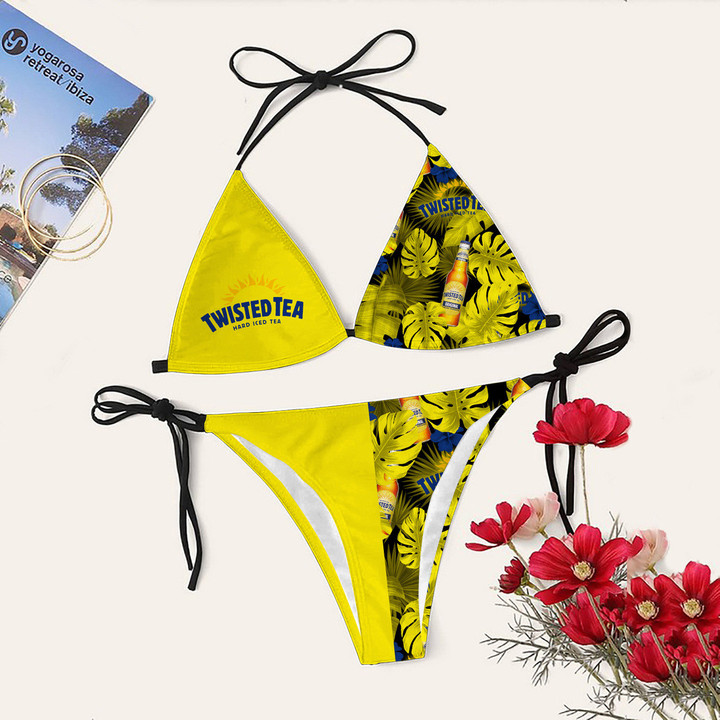 Yellow Twisted Tea Bikini Set Swimsuit Beach