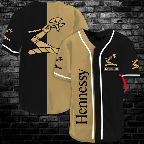 Personalized Black Gold Hennessy Baseball Jersey
