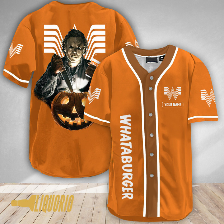 Custom Halloween Horror Michael Myers Whataburger Baseball Jersey