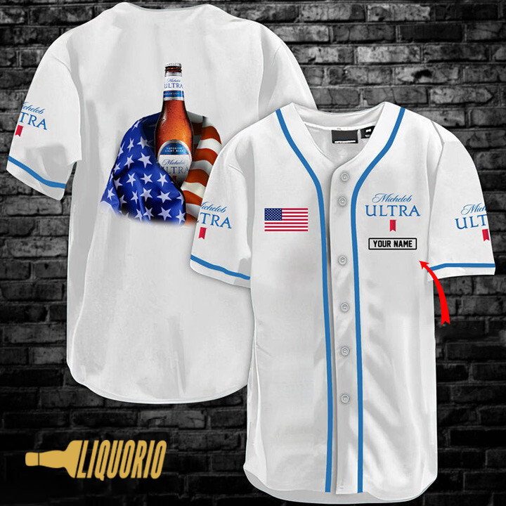 Personalized Vintage White USA Flag Michelob ULTRA Jersey Shirt
