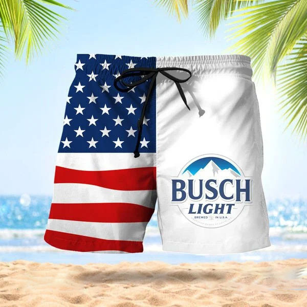 Vintage USA Flag Fourth Of July Busch Light Swim Trunks