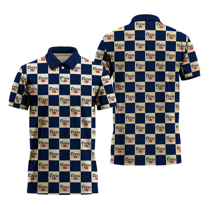 Coors Banquet Blue And Beige Checkerboard Polo Shirt