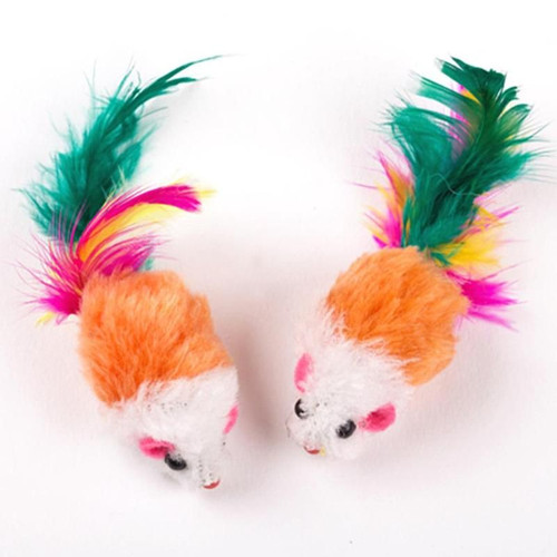 False Mouse Pet Cat Toys Mini Playing Toys With Colorful Feather