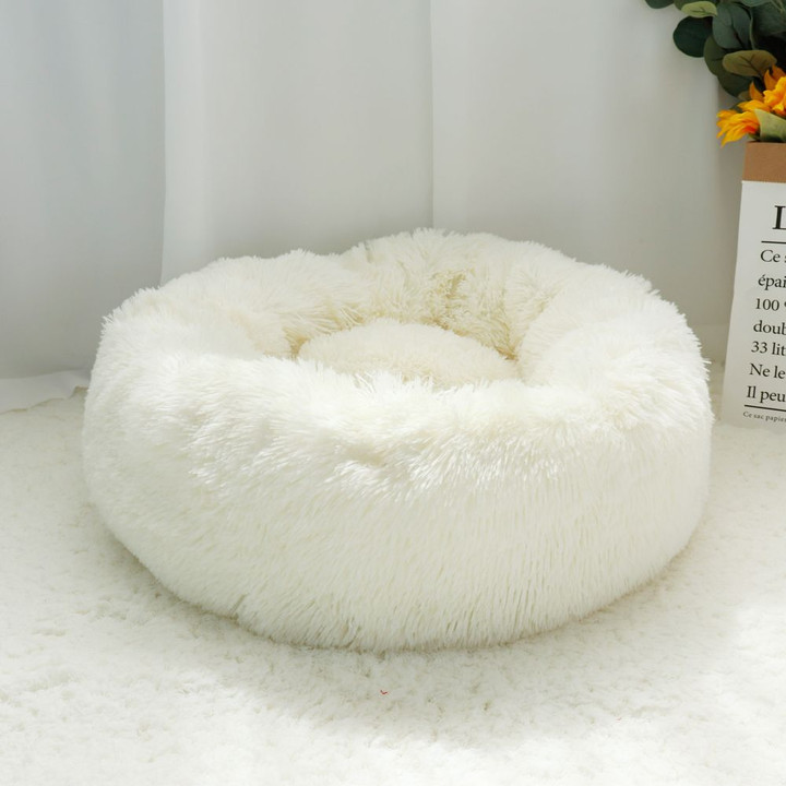 Fluffy Calming Dog Bed Long Plush Donut