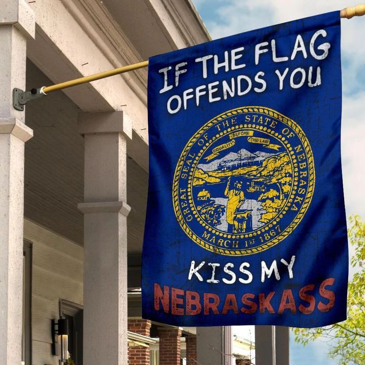 If The Flag Offends You Kiss My Nebraskass Flag Vintage Proud Nebraska Flag Patriotic Decor DC