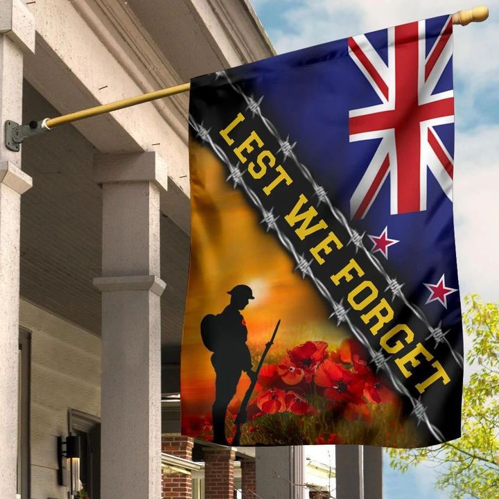 Lest We Forget New Zealand Flag Memorial Patriotic Honor Veterans Remembrance Anzac Day Decor DC
