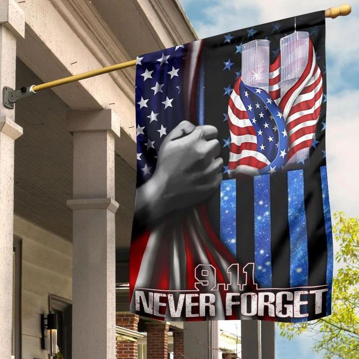 9.11 Never Forget Flag And American Flag In Memorial September 11 Twin Tower Attacks DC