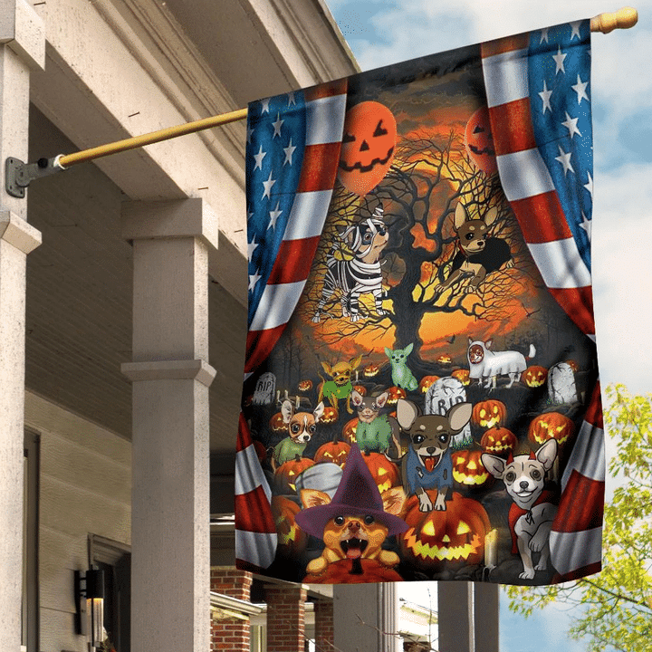 Chihuahua Halloween Flag Inside American Flag Chihuahua Lover Halloween Decorations Outdoor DC