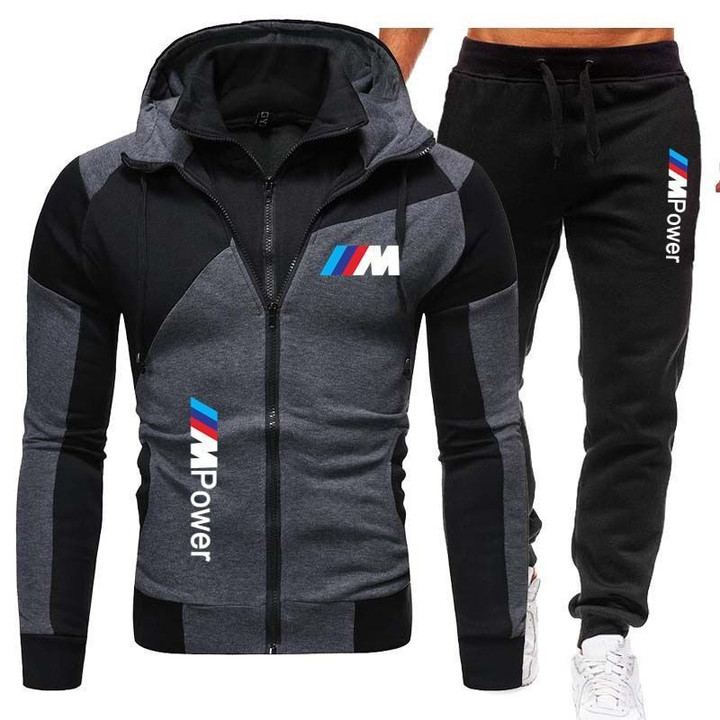 New BMW M Men's Sportswear 2-Piece Hoodie + Pants Sportswear Men's Sweater Zipper Hoodie Men's Suit Sportswear Jogging SuitS-3XL