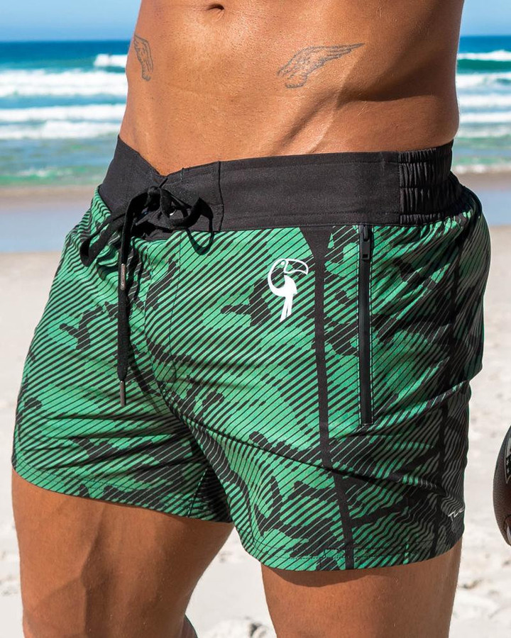 Striped Camo Green Swim Shorts