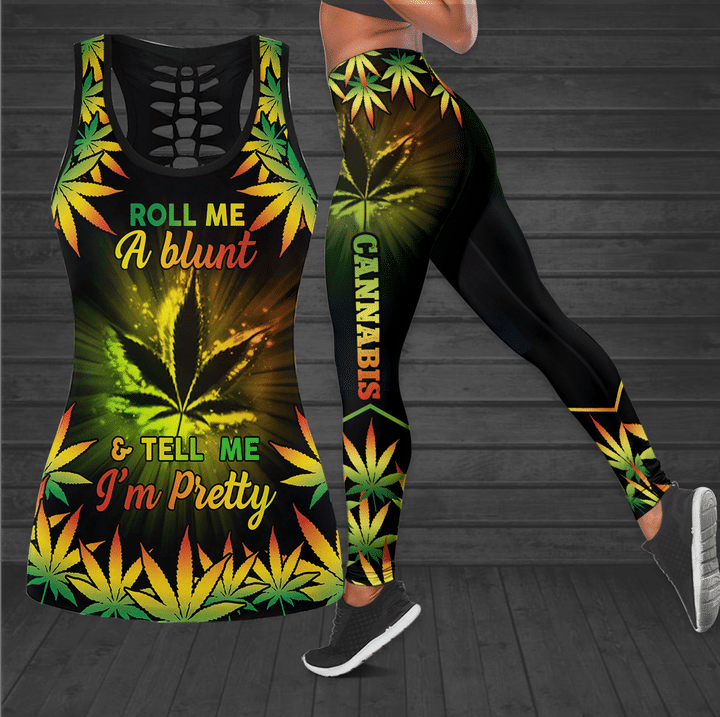 CAN "ROLL ME A BLUNT" Hollow Tank Top & Leggings