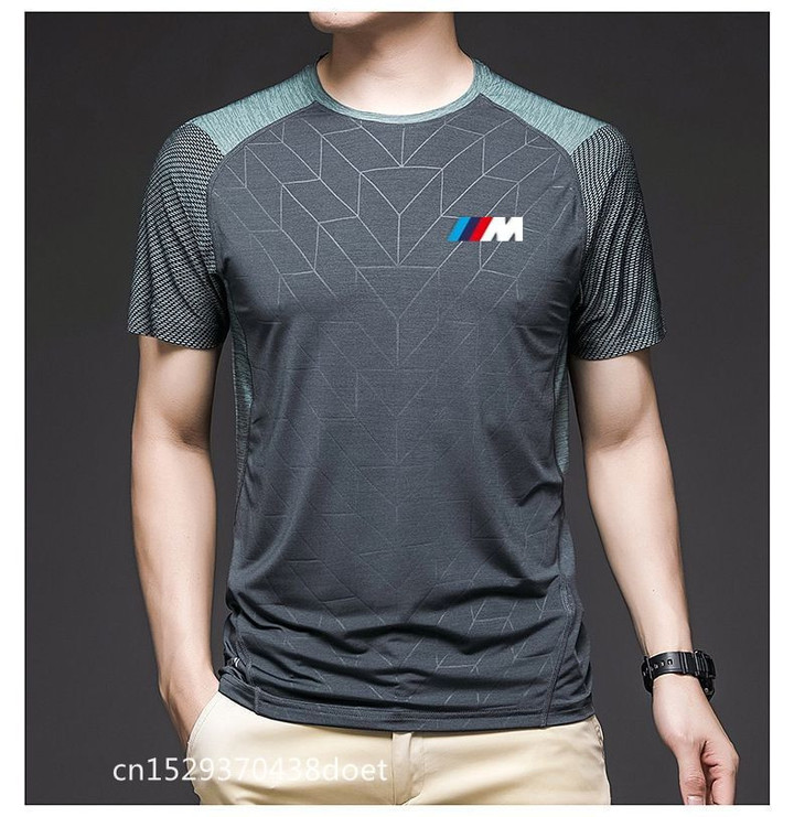 New sports summer 2021 men's fashion top short-sleeved solid color neutral round O-neck Ice silk high elastic T-shirt nj