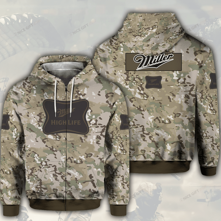 Miller High Life Camouflage Zip Hoodie 3D 3ZH-M6O6