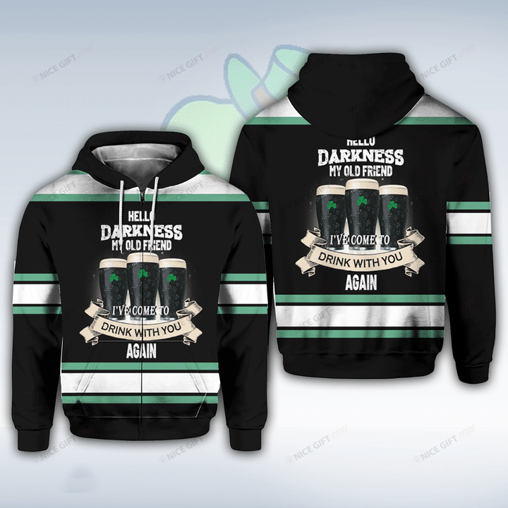 Hello Darkness My Old Friend I've Come To Drink With You Again Zip Hoodie 3D 3ZH-K1W1