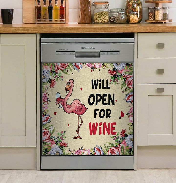 Flamingo Will Open For Wine NI1912160DD Decor Kitchen Dishwasher Cover