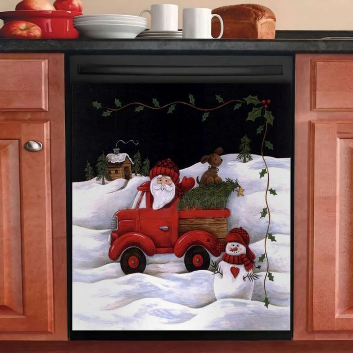Santa Claus Snowman Red Truck Stuck Christmas TH2912519CL Decor Kitchen Dishwasher Cover