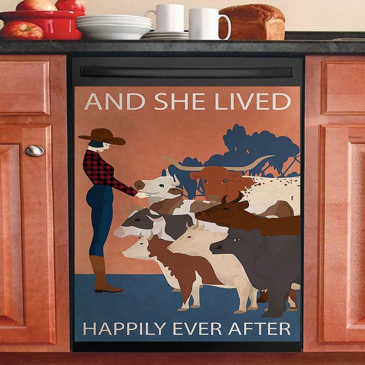 Vintage Girl And She Lived Happily With Cattle NI0311106KL Decor Kitchen Dishwasher Cover