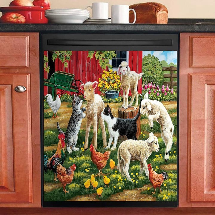 Lambs On The Loose With Chicken And Cats NI2410057KL Decor Kitchen Dishwasher Cover