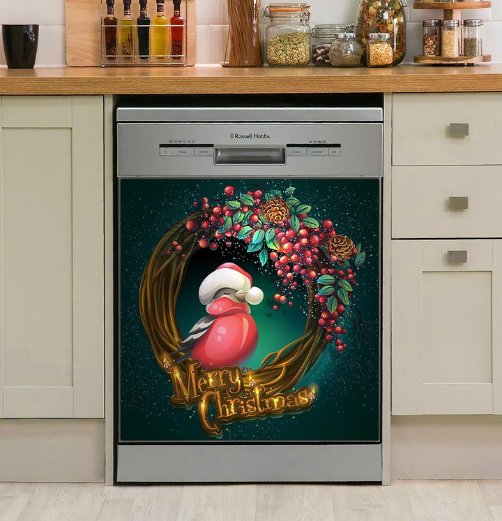 Merry Christmas Wreath Of Vines Ash Berry NI0910033NT Decor Kitchen Dishwasher Cover