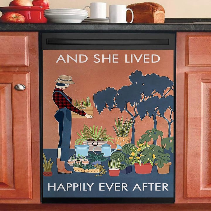 Vintage And She Lived Happily Gardening NI0211090KL Decor Kitchen Dishwasher Cover