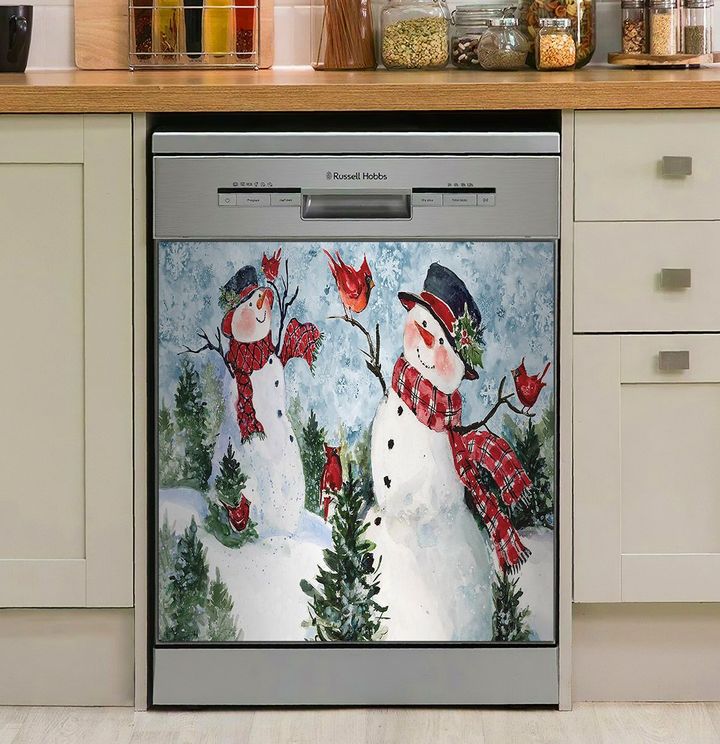 Watercolor Plaid Snowmen NI2711367NT Decor Kitchen Dishwasher Cover