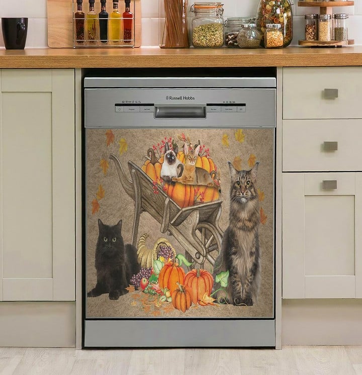 Cat Pumpkin Wheelbarrow NI02100108DD Decor Kitchen Dishwasher Cover